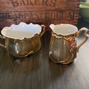 Vintage Gold Painted China Cream and Sugar set